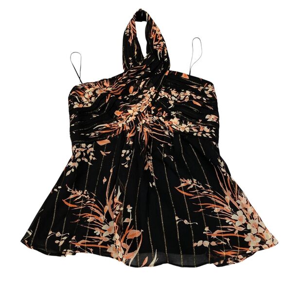 Joie Damein Halter Top Womens 0 Black Floral Metallic Threads Chiffon Sleeveless - Picture 1 of 16